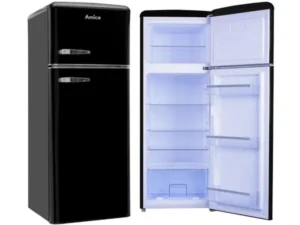 AMICA KGC15634S Kühlschrank 144 cm Schwarz Retro SlimSize Gefrierfach oben 206 l